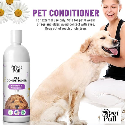Dog Conditioner Puppy Essentials - Moisturizing Conditioner for Dogs with Lavender and Chamomile Scent - Plant Based Dog Bath Supplies Detangle and Revive Pet&