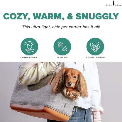 LeftPine x P.L.A.Y. Deluxe Dog Carrier Purse - Soft Sided Pet Travel Tote for Small Dogs &amp; Puppies up to 16 Pounds - Built-in Safety Leash, Machine Washable, Removable Liner, Zipper Pocket (Gray)