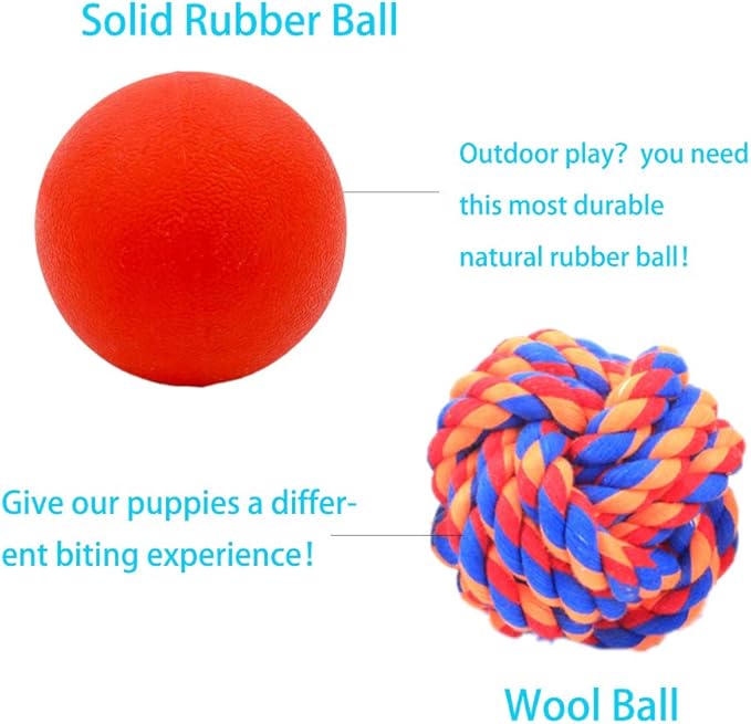 Puppy Balls - Pack with Different Functions &amp; Teething Toys for Small Dogs, Squeaky Dog Balls, Rubber Chew Toys for Enrichment