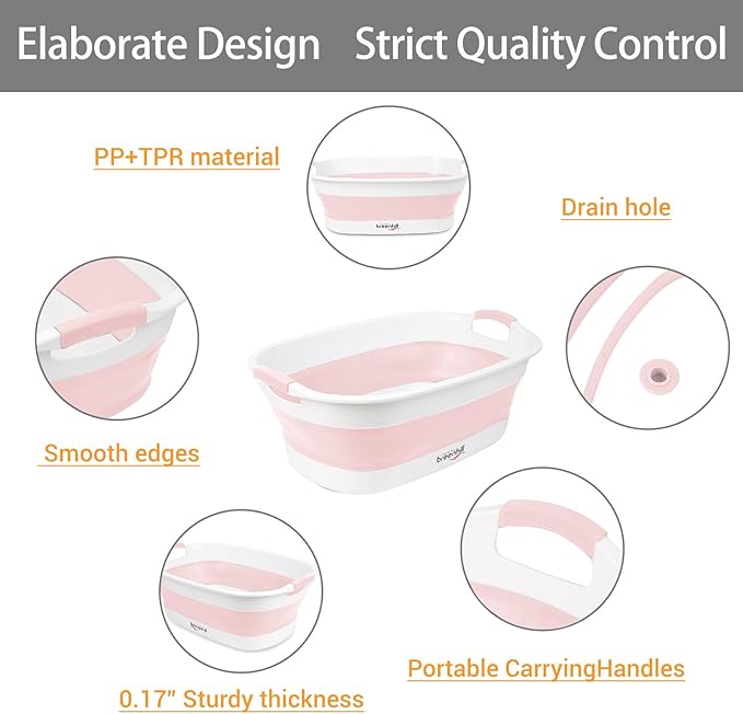 Collapsible Dog Bath Tub for Small Dogs &amp; Cats, Portable Puppy Bath Tub with Water Drain Plug, Space Saving Foldable Pet Bathtub for Indoor &amp; Outdoor Use, Pink