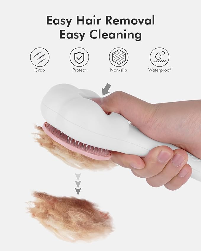 Cat Brush with Release Button Self-Cleaning and Skin-Friendly Grooming and Shedding Tool for Long and Short Haired Cats &amp; Dogs, 140° Comb Teeth, Removes Loose Undercoats and Promotes Healthy Fur