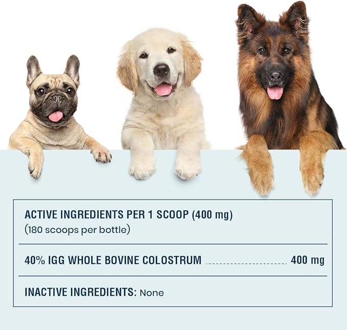 40% IgG Grass Fed Colostrum for Dogs, High IgG Third Party Tested, Immune Support, Skin &amp; Gut Health, Seasonal Allergy &amp; Itch Relief, Made in USA, 2.5 Oz