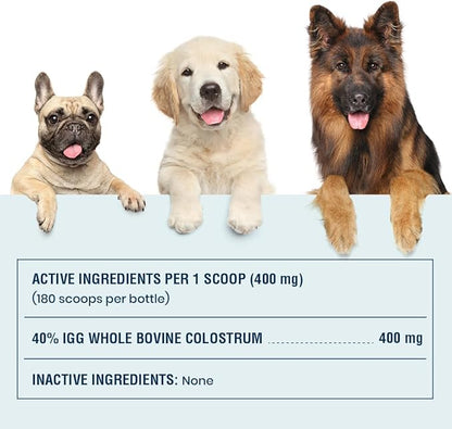 40% IgG Grass Fed Colostrum for Dogs, High IgG Third Party Tested, Immune Support, Skin &amp; Gut Health, Seasonal Allergy &amp; Itch Relief, Made in USA, 2.5 Oz