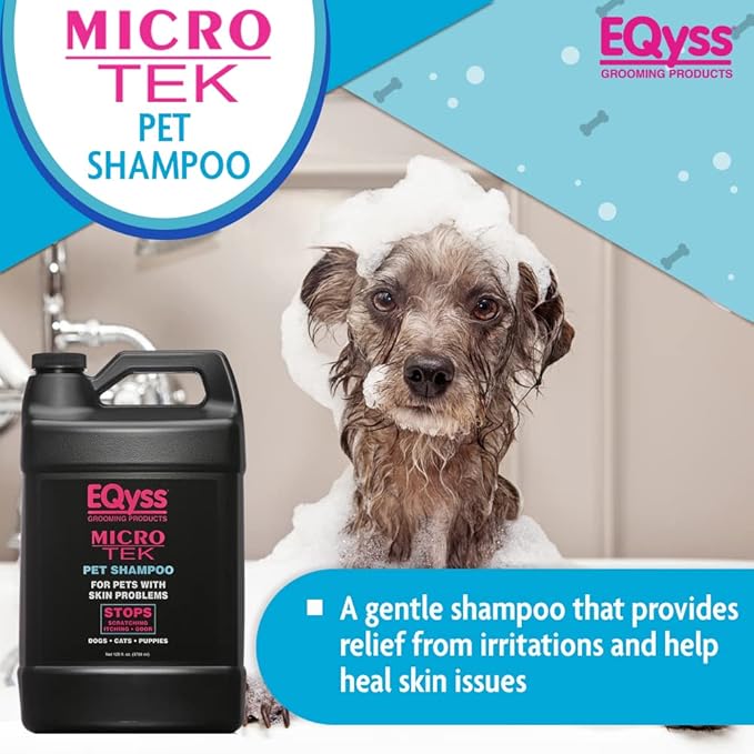 EQyss Micro-Tek Pet Shampoo - Soothes Dry Irritated Skin on Contact, Stops Itching, Scratching, Biting, Licking Hot Spots - for Cats &amp; Dogs (128 oz)