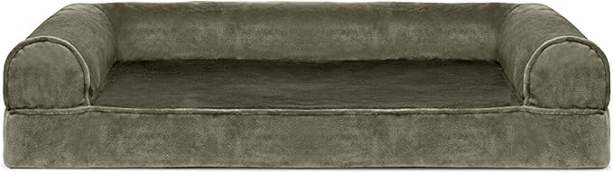 FurHaven Soft, Orthopedic Foam Sofa Dog Bed with Washable &amp; Removable Cover - Faux Fur/Velvet - Dark Sage, Dogs Up to 35 lbs - Medium