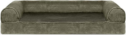 FurHaven Soft, Orthopedic Foam Sofa Dog Bed with Washable &amp; Removable Cover - Faux Fur/Velvet - Dark Sage, Dogs Up to 35 lbs - Medium