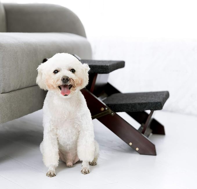 MEWANG Wooden Pet Stairs/Pet Steps - 2-in-1 Foldable Stairs &amp; Ramp for Beds and Cars - Portable Dog/Cat Ladder Up to 110 Pounds