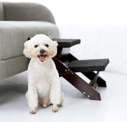 MEWANG Wooden Pet Stairs/Pet Steps - 2-in-1 Foldable Stairs &amp; Ramp for Beds and Cars - Portable Dog/Cat Ladder Up to 110 Pounds