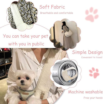 NATUYA Small Dog Carrier Sling Dog Sling Carrier for Small Dogs Puppies Cats, Big Pouch Safety Leash Pet Sling Carrier for Walking Outdoor Travel (Pink, Canvas)