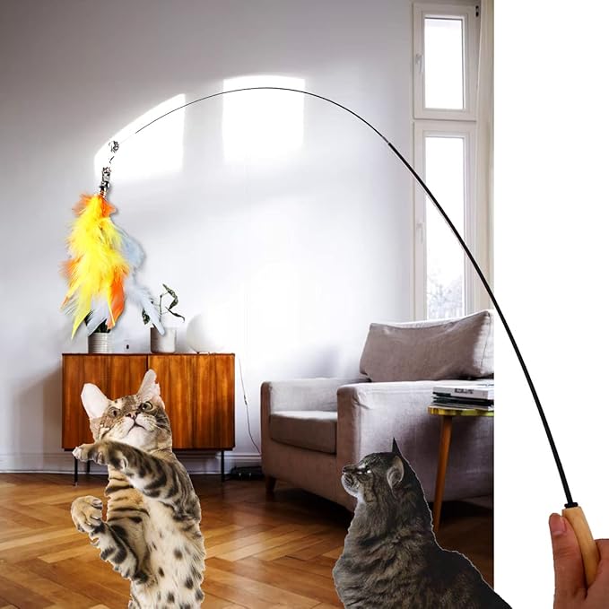 LogFaadCoi 10-Pack of Vibrant Feathered Cat Toy Refills: Perfect Wand Attachments for Indoor Cats, Enhance Your Pet&