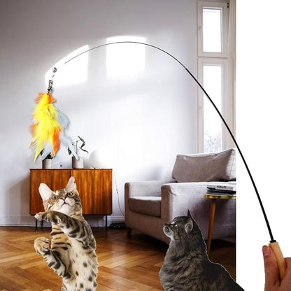 LogFaadCoi 10-Pack of Vibrant Feathered Cat Toy Refills: Perfect Wand Attachments for Indoor Cats, Enhance Your Pet&