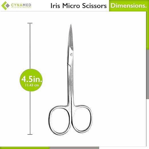 Cynamed Iris Micro Dissecting Precision Lab Scissors, Fine Point Straight - Perfect for Doctors, Nurses, EMS, Students, Education &amp; Training and More (Pack of 5)
