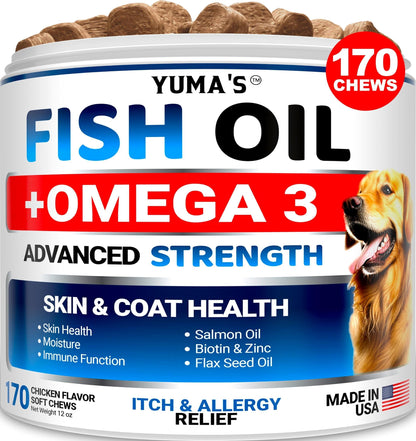Omega-3 Fish Oil for Dogs 170 Chews Skin &amp; Coat Supplement
