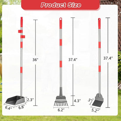 Pooper Scooper, Long Handle Dog Pooper Scooper, Heavy Duty Stainless Steel Rake with Tray &amp; Spade Set for Pet Waste Removal, for Grass, Dirt or Gravel