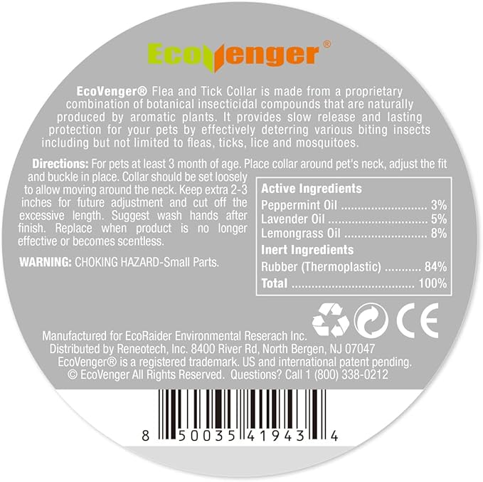 EcoVenger Flea &amp; Tick Collar Repellent 2-Pack White, Fits Both Dogs &amp; Cats, Built-in Pant-Based Formula Strong Repellency Slow Release, Lasting Deterrence and Protection, Pleasant Aroma, Waterproof