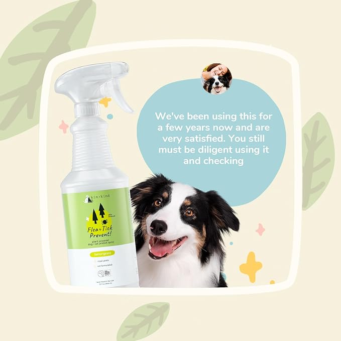 kin+kind Plant Based Flea and Tick Spray for Dogs and Cats – Essential Oil Formula with Lemongrass – Flea and Tick Prevention for Cats, Kittens, Puppies &amp; Dogs - Pet Supplies - Family Safe – 32 fl oz
