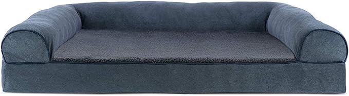 Furhaven Cooling Gel Dog Bed for Large Dogs w/ Removable Bolsters &amp; Washable Cover, For Dogs Up to 95 lbs - Sherpa &amp; Chenille Sofa - Orion Blue, Jumbo/XL