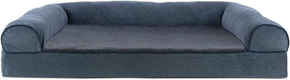 Furhaven Cooling Gel Dog Bed for Large Dogs w/ Removable Bolsters &amp; Washable Cover, For Dogs Up to 95 lbs - Sherpa &amp; Chenille Sofa - Orion Blue, Jumbo/XL