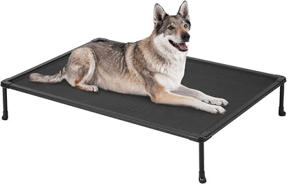 Veehoo Chewproof Elevated Dog Bed - Cooling Raised Pet Cot, Breathable Mesh, Washable &amp; Non-Slip for Large Dogs, Indoor/Outdoor, Black Mat and Black Frame, 49x33inches (Model CWC2203A03)