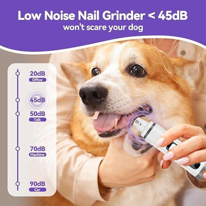 Dog Nail Grinder Quiet-2025 Release Ultra-Quiet Dog &amp; Cat Nail Grinder with LED Light &amp; Battery Display - Painless Nail Trimmer for Small to Large Pets, Thick Nails, and Sensitive Paws