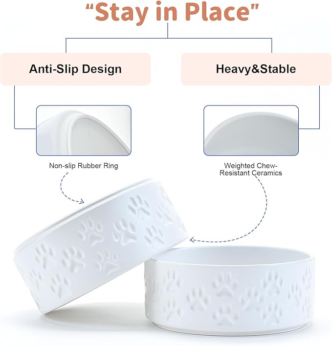 SPUNKYJUNKY Ceramic Dog Bowls 2 Pack, 7.3&