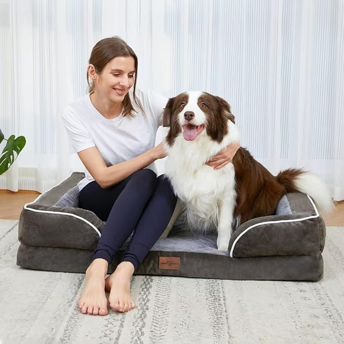 Comfort Expression XXL Dog Beds Memory Foam, Orthopedic Dog Beds for Extra Large Dogs, Waterproof Dogs Bed, Washable Pet Sofa Couch with Bolster &amp; Removable Cover(XX-Large,Olive Green)