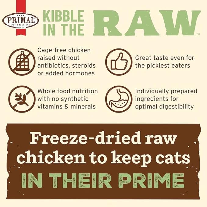 Primal Kibble in The Raw, Freeze Dried Cat Food, Chicken, Scoop &amp; Serve, Made with Raw Protein, Whole Ingredient Nutrition, Crafted in The USA, Dry Cat Food, 64 Ounce (4 lb) Bag