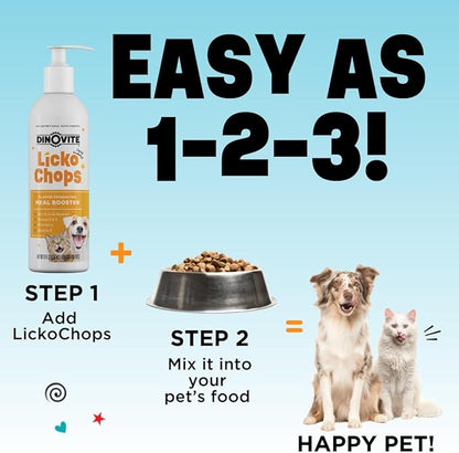 Dinovite Lickochops for Dog &amp; Cat Supplement Enhanced with Omega-6, 3 Fatty Acids, Probiotics and Vitamin E, 16 oz with Pump