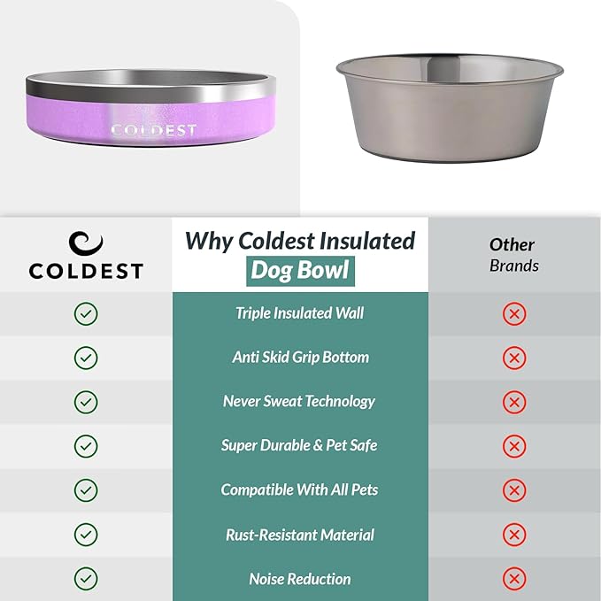 Coldest Dog Bowl - Anti Rust Metal, Non Slip, 3 Layers Insulated Stainless Steel Dog Bowls - Spill Proof &amp; Heavy Duty - Water Bowl for Dogs, Cats, Dish Washer Safe (21 oz,Saturn&