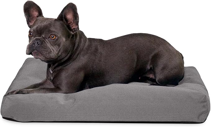 K9 Ballistics Tough Rectangle Pillow Small Dog Bed - Removable Cover, Washable, Durable &amp; Water Resistant Dog Bed Made for Small Dogs 24"x18" Light Gray Velvet