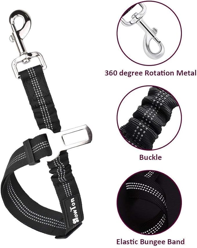 SlowTon Dog Seat Belt Harness for Car, Dog Car Harness Adjustable Mesh Breathable &amp; Dog Seatbelt Safety Tether with Elastic Bungee for Small Medium Large Pets(Burgundy, Single Clip, L)