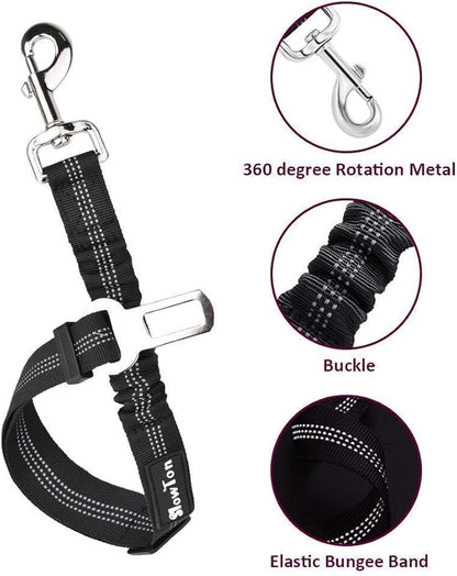 SlowTon Dog Seat Belt Harness for Car, Dog Car Harness Adjustable Mesh Breathable &amp; Dog Seatbelt Safety Tether with Elastic Bungee for Small Medium Large Pets(Burgundy, Single Clip, L)