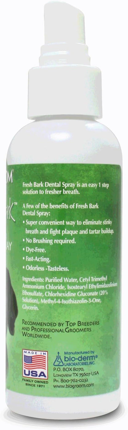 Bio-groom Fresh Bark Dog Breath Freshener - No Chew Dental Spray for Dogs &amp; Cats, Teeth Cleaning Oral Care for Plaque &amp; Tartar, No Brushing Required, Made in The USA - Flavorless, 4 fl oz (Pack of 2)