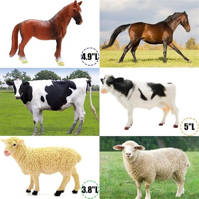 Farm Animal Figurines, Realistic Plastic Animals Toys with Fences Building Blocks, Farm Figures Playset Educational Birthday Gift for Kids &amp; Toddlers, 53 PCS