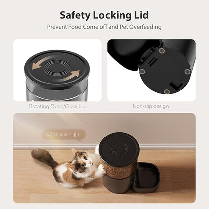 Automatic Cat Feeders, 3L Timed Cat Dry Food Dispenser, Dual Power Supply, Programmable Portion Size, 1-6 Meals Per Day, Auto Pet Feeder for Cats and Small Dogs