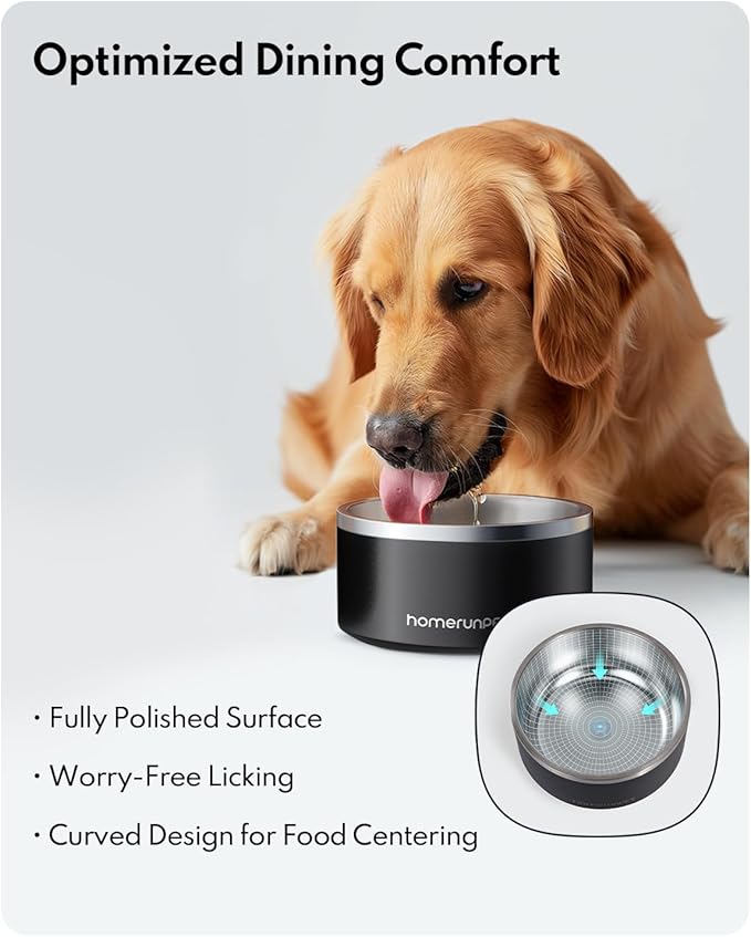 Homerunpet Double Wall Stainless Steel Dog Bowls, Non-Slip Base, Dishwasher Safe, Durable Pet Food &amp; Water Bowl for Dogs &amp; Cats(32oz, Black)