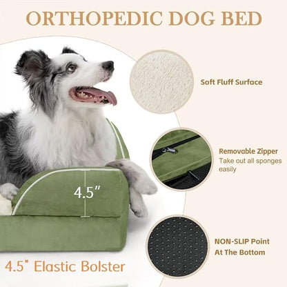 Comfort Expression Waterproof Dog Beds for Large Dogs, Orthopedic Large Breed Dog Beds, Comfy Pet Bed Sofa with Washable Removable Cover &amp; Non-Slip Bottom(Light Green)