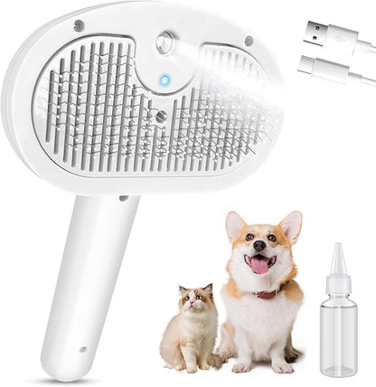 Steam Brush for Cats,4 in 1 Cat Steam Brush,Self-Cleaning Slicker Brushes for Dogs,Pet Spary Hair Removal Comb for Grooming Massage,Recharegable Cat Dog Hair Remover for Long&amp;Short Haired Dogs White