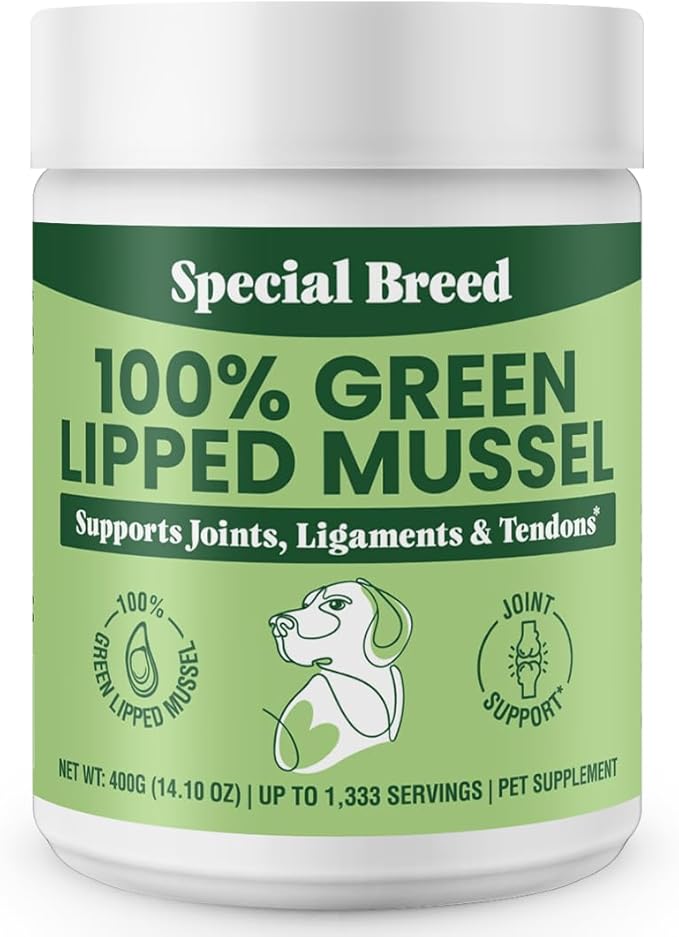 Special Breed Green Lipped Mussel Powder for Dogs &amp; Cats - 100% New Zealand Green Lipped Mussels - Natural Hip &amp; Joint Supplement for Joints, Tendons, Ligaments, Muscles - 400 Grams - 1,333 Servings