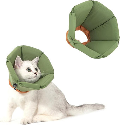 Cat Cone Collar - Soft Waterproof Elizabethan for Cats, Cute Green Flower Anti-Lick Recovery Collar, Adjustable Healing Collar for Wound Care &amp; Surgery，M