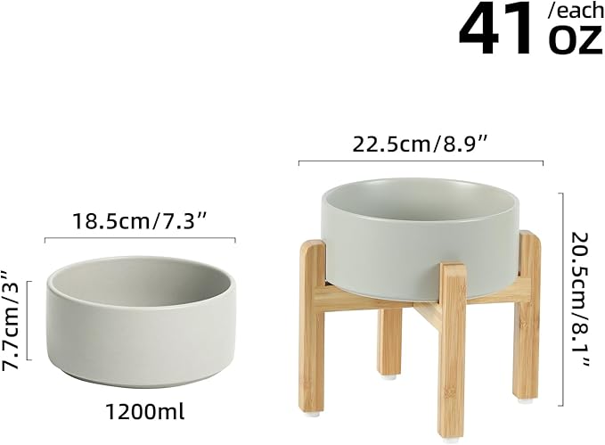 Ceramic Raised Dog Bowl Set, Elevated with Stand, Food and Water Bowl for Medium Breed Dogs, Weighted Dog Dishes, Pet Bowl(7.3&