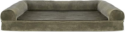 Furhaven Cooling Gel Dog Bed for Large Dogs w/ Removable Bolsters &amp; Washable Cover, For Dogs Up to 95 lbs - Faux Fur &amp; Velvet Sofa - Dark Sage, Jumbo/XL