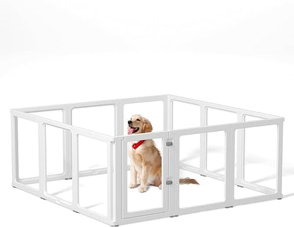 Citylife Clear Acrylic Plastic Dog Playpen Indoor,for Puppy Cat Rabbit Ferret Transparent Pet Pen,Easy Assemble Whelping Crate Kennel Cage Enclosure for Small &amp; Medium Dogs 12 Panels