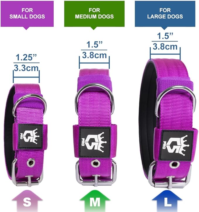 TSPRO Tactical Dog Collar 1.5 Inch Wide Thick Dog Collars with Heavy Duty Metal Buckle, Durable, Strong, Adjustable for Medium to Large Dogs (Purple M)