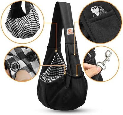 Tomkas Small Dog Sling Carrier - Classic Pocket &amp; Classic Strap - for 3-10 lbs Pets(Black)