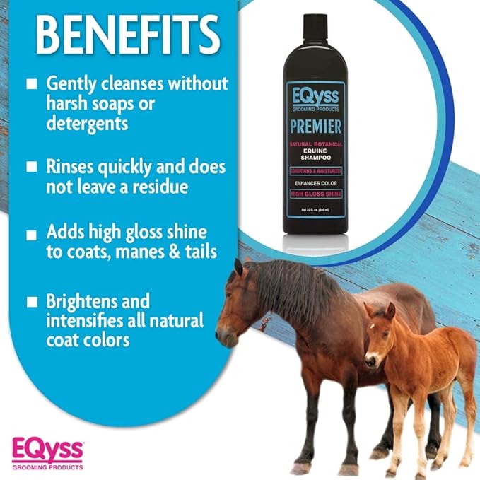 EQyss Premier Equine Horse Shampoo - Conditions and Moisturizes Coat, Enhances Color, Promotes Shine - Safe for All Horses &amp; Pets, pH Balanced, USA Made
