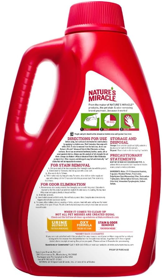Nature’s Miracle® Advanced Stain &amp; Odor Eliminator, 128 fl oz, Fresh Scent, Severe Mess Enzymatic Formula for Tough Pet Messes