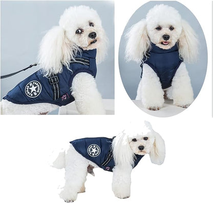 HDKUW Small Dog Jacket, Small Dog Coat Harness Winter Warm Vest Jacket Waterproof Cotton Costume for Puppy Small Dogs (S, Blue)