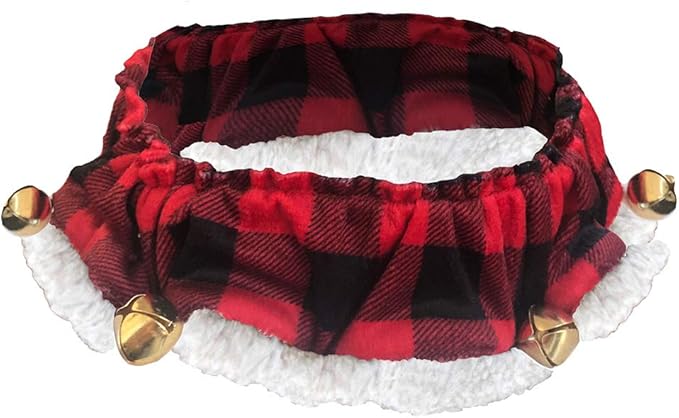 Huxley &amp; Kent Ruff Pet Scrunchy | Buffalo Check (Large) | Festive Christmas/Holiday Neckwear for Dogs/Cats | Fun Stretchable Costume Accessory | Soft Collar with Bells
