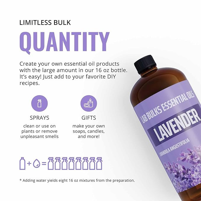 Lavender Essential Oil 16 oz Bottle for Diffusers, Candles, &amp; Home – Aromatherapy Oil 1 Pack